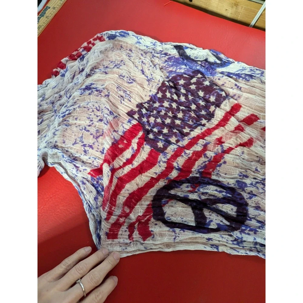 Claires Red white blue American Flag Peace sign sheer neck scarf‎ wrap 20